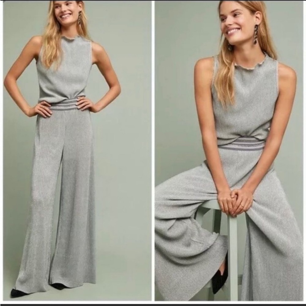Anthropologie Ett Twa Crepuscule Metallic Ribbed Knit Sparkle Wide LegPants